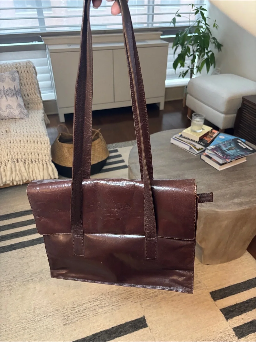 Prada Brown Leather Shoulder Tote